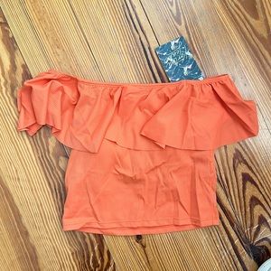 Kortni Jeane Ruffled Around Top Ribbed Papaya - small